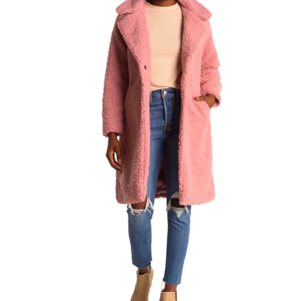 🍀 Lucky Brand Faux Shearling Teddy Coat in Pink-Super Warm!! Silk lined